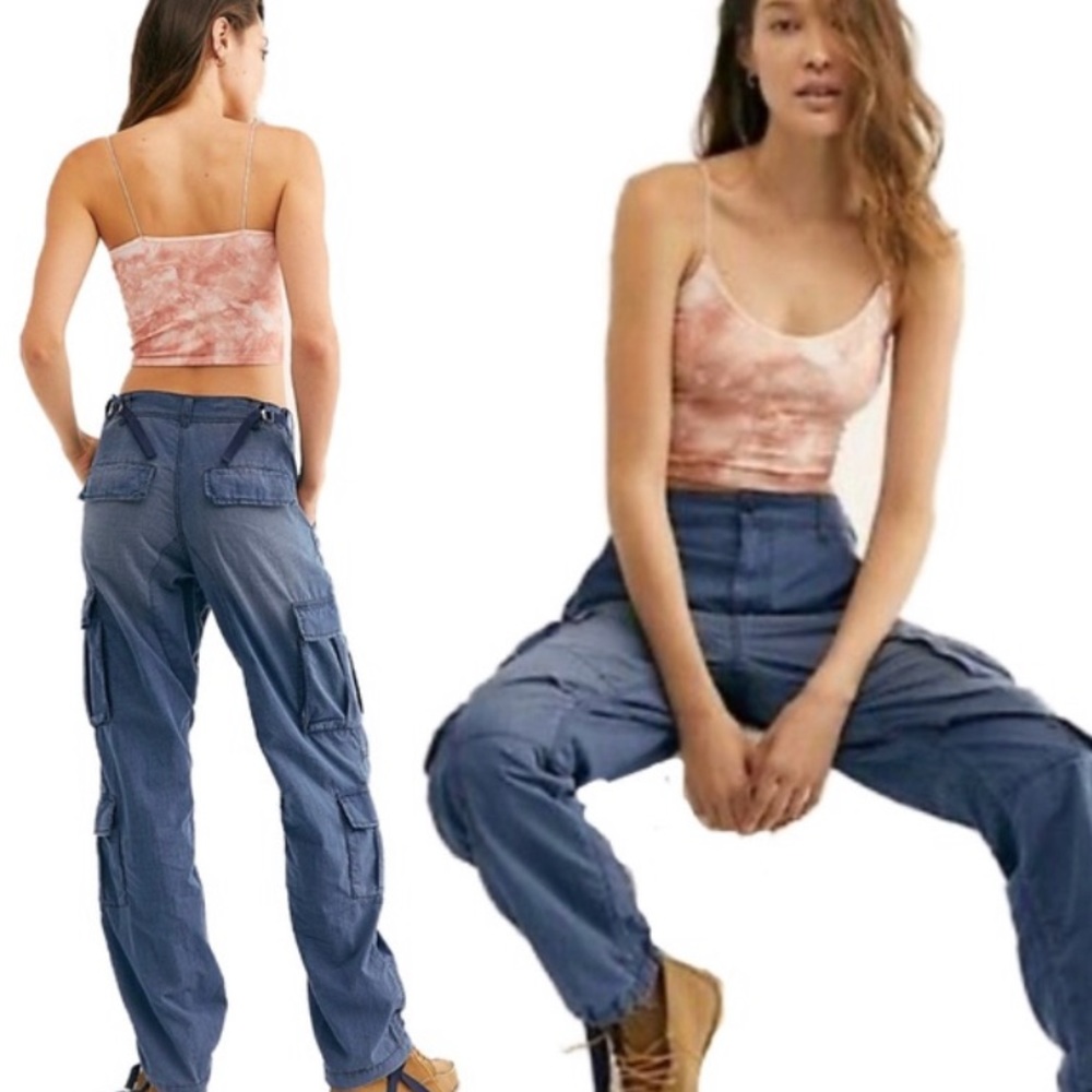 NWT FREE PEOPLE CITY CARGO PANTS BLUE